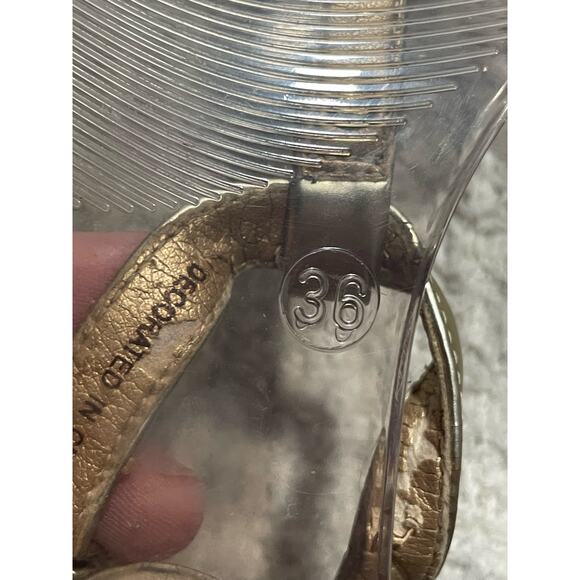 Stuart Weitzman Womens 6 EU36 Clear Aria Gold Bow Jelly Sandals Studded Strappy - Picture 5 of 12